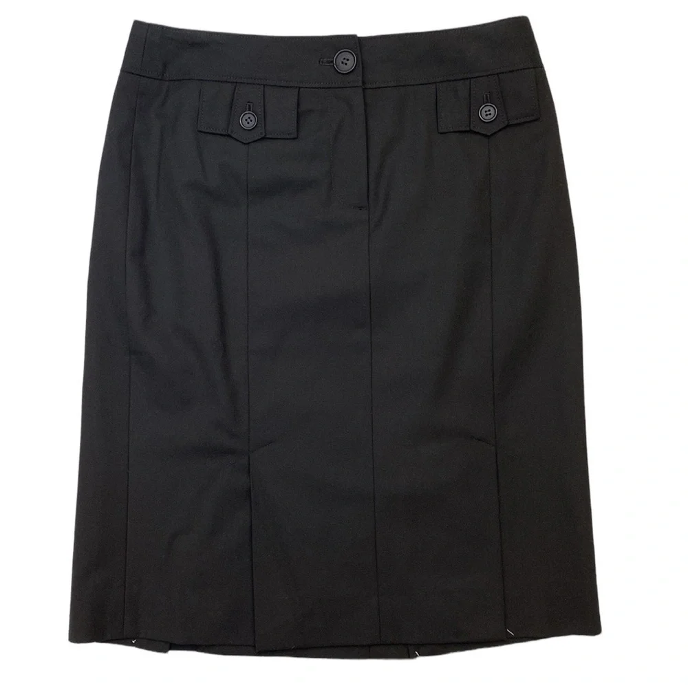 Ann Taylor LOFT Petites Black Pencil Skirt Button Detail Size 0P - Picture 2 of 7